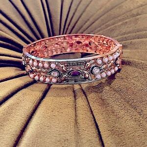 22 Carat Gold Plated Pearl CZ Stones Bangle